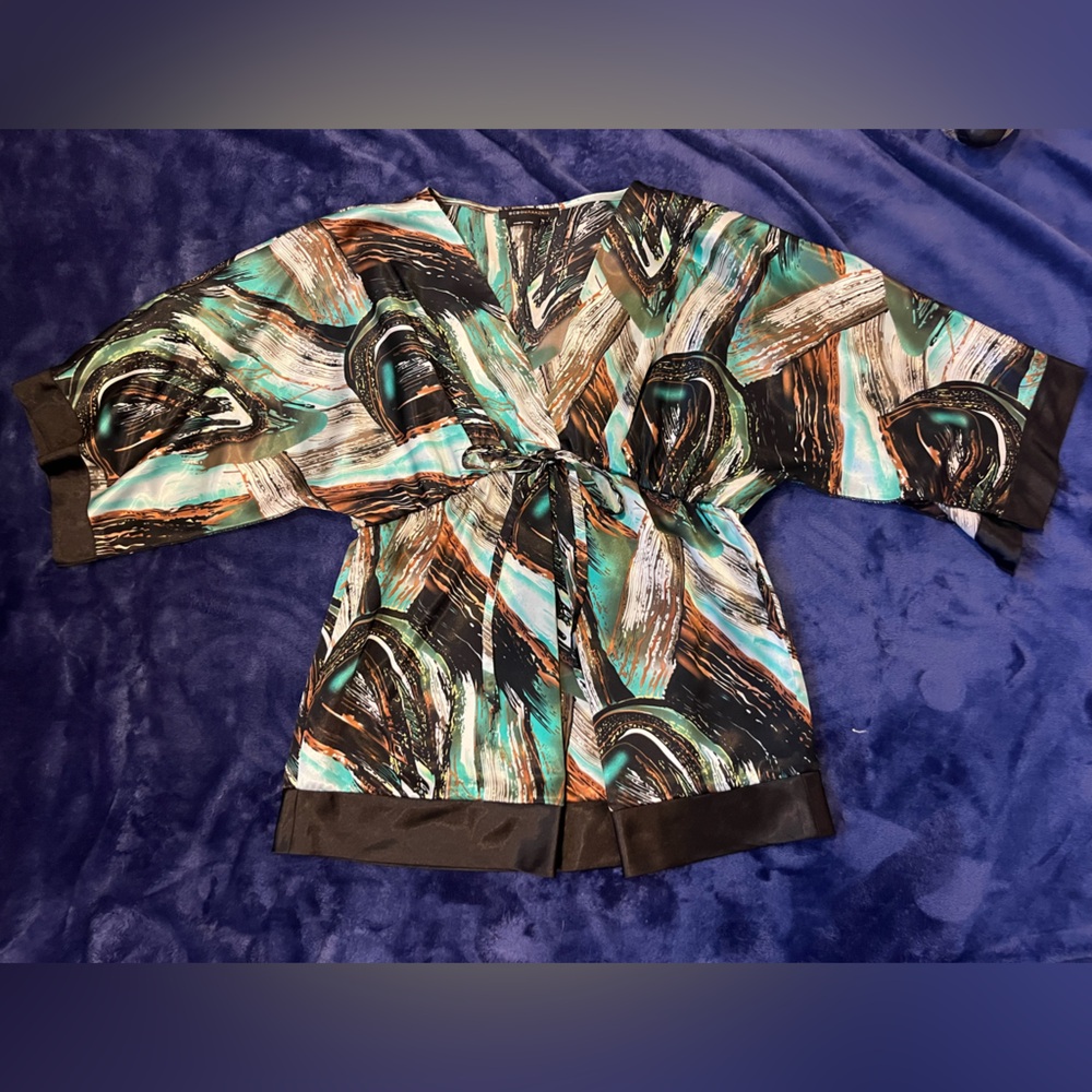 BCBGMAXAZRIA Mod Satin V-neck Dolman Top Clinched kimono Y2K  blouse  size S